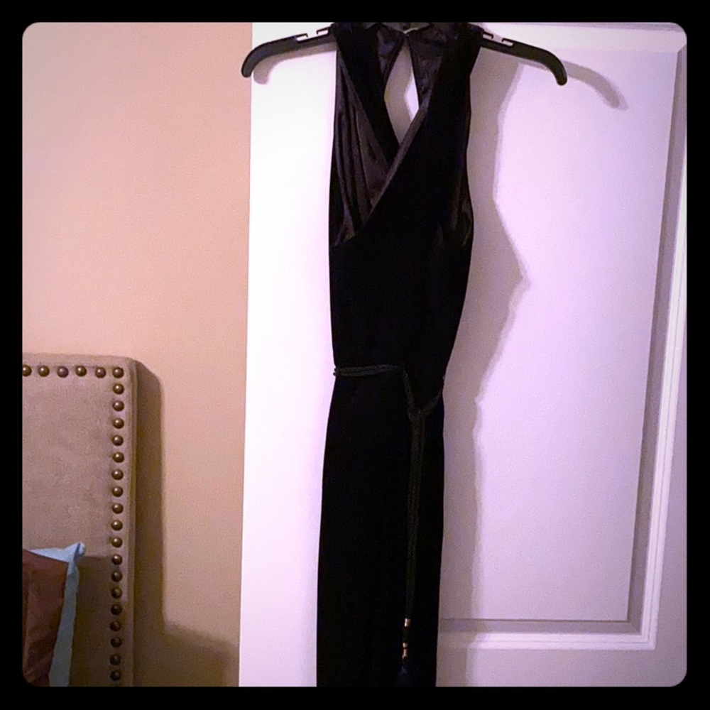 Black velvet halter jumpsuit - back zip